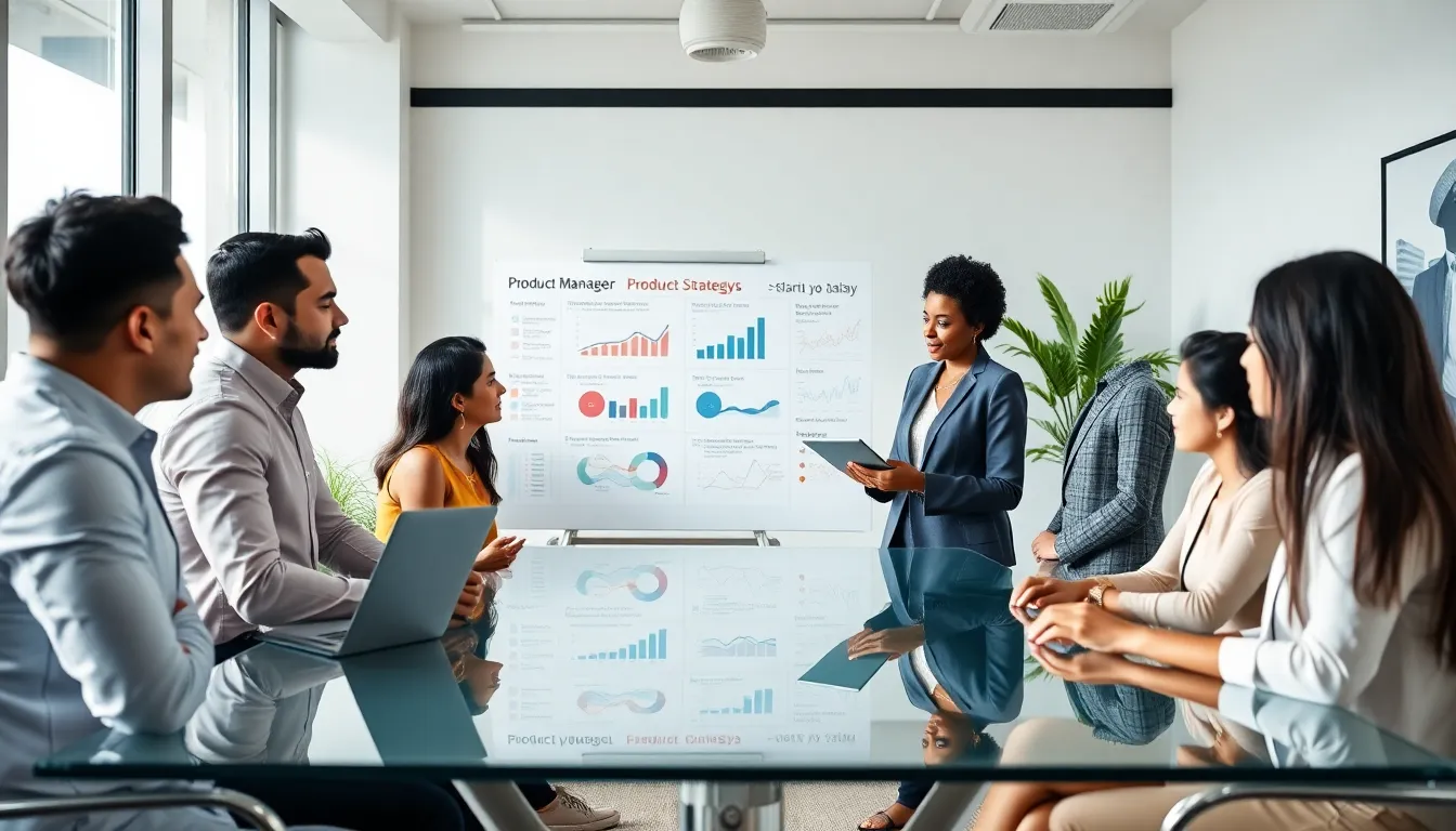 diverse team discussing product management salaries in a modern office.