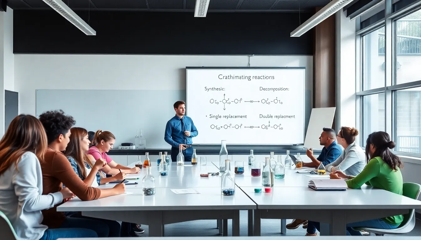 students learning about chemical reactions in a modern classroom.