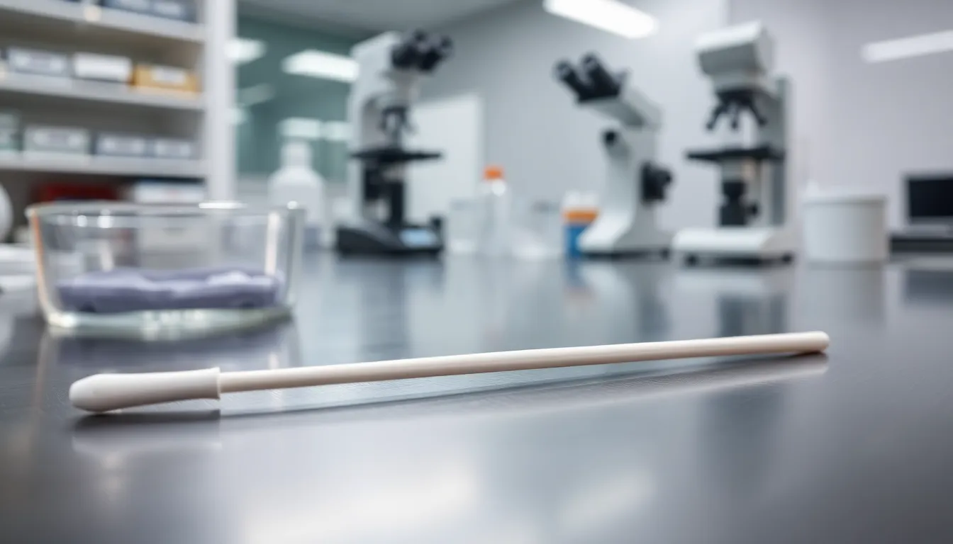 a viral culture swab on a lab table in a modern laboratory.